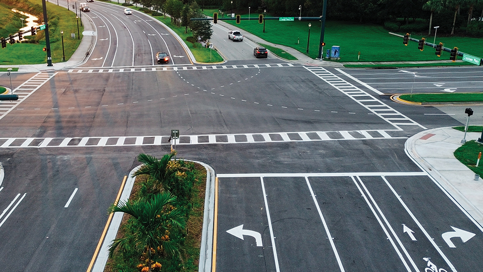 Intersection commercial asphalt paving and striping